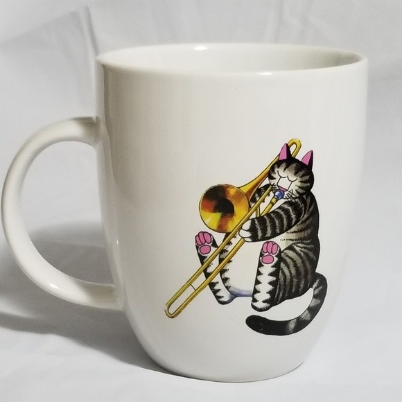 Kliban Cat player on White Threshold Porcelain Coupe Mug 14oz. - Picture 2 of 5